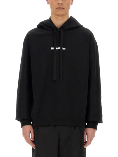 Jil Sander Hoodie With Spacious Hood And Ribbed Details In Black