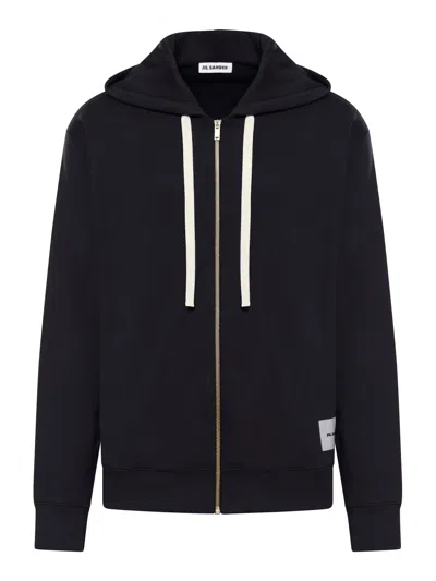 Jil Sander Hoodie With Zip And Logo In Black