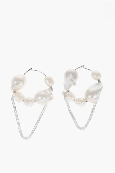 Jil Sander Hoop Sweet Connection Earrings With Pearls In White