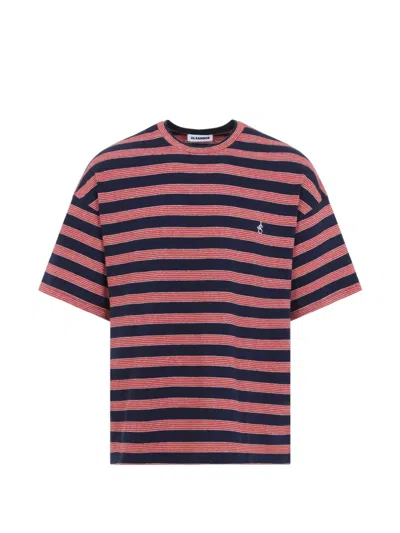 Jil Sander Crew Neck Short Sleeve Striped Cotton Shirt In Animal Print