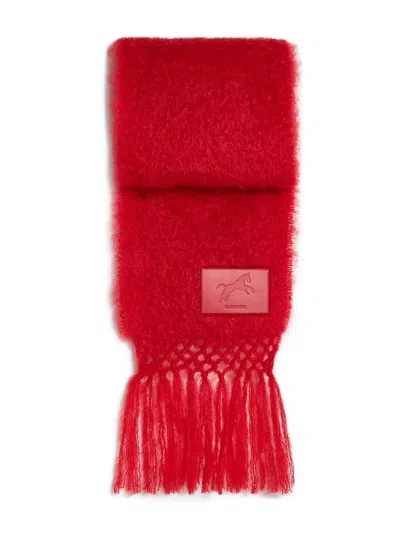 Jil Sander Horse-patch Fringed Scarf In Red