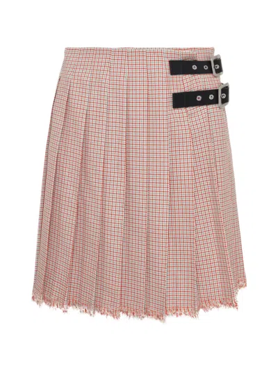 Jil Sander Houndstooth Pleated Wrap Mini Skirt In Pink