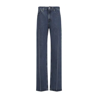 JIL SANDER INDIGO BLUE COTTON 114 TREATED TROUSERS