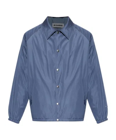 Jil Sander Press-stud Raglan-sleeve Jacket In Blue