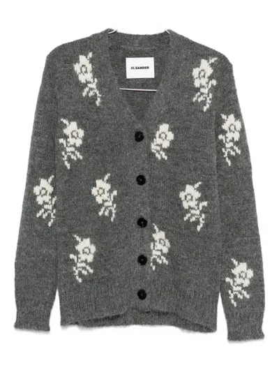 Jil Sander Gestrickter Intarsien-cardigan In Gray