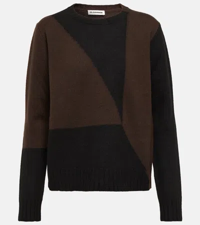 Jil Sander Geometric Pattern Crew-neck Wool Sweater In Brown