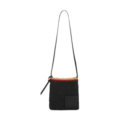 Jil Sander Interwoven Raffia Crossbody Bag In Black