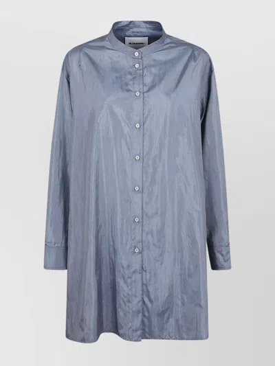 Jil Sander Iridescent Silk Long Sleeve Shirt In Blue