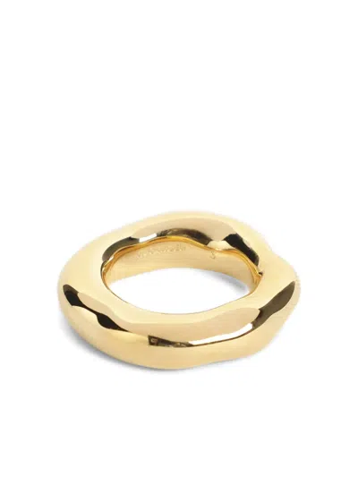 Jil Sander Sculptural Curved Brass Ring Smooth Finish In Gold