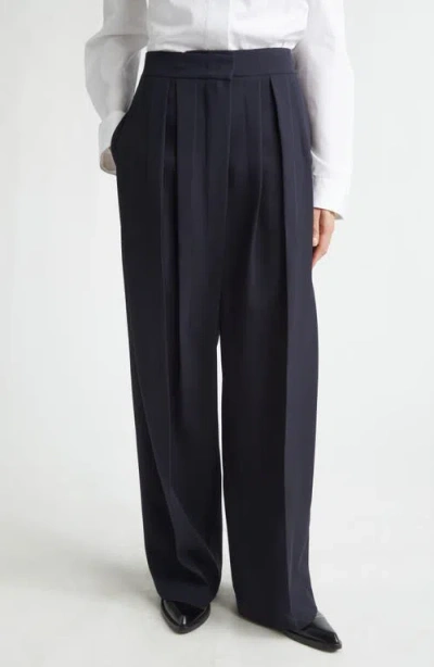 Jil Sander Irregular Pleated Wool Gabardine Trousers In Blue