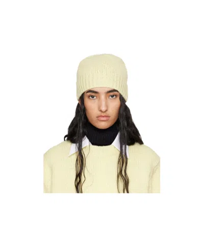 Jil Sander Yellow Irregular Texture Wool Beanie In 745 Pistacchio Cream