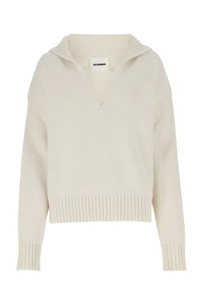 JIL SANDER IVORY CASHMERE BLEND OVERSIZE SWEATER
