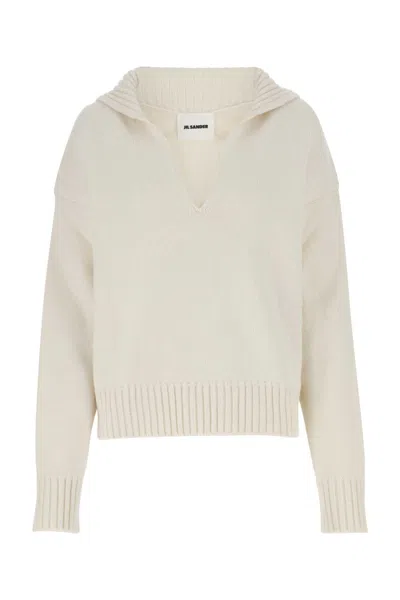 Jil Sander Ivory Cashmere Blend Oversize Sweater In White