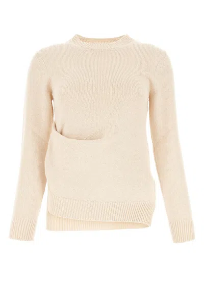 JIL SANDER IVORY COTTON BLEND SWEATER