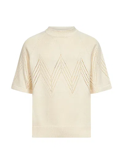 Jil Sander Ivory Cotton Knit Sweater With Pointelle Motif In Neutral