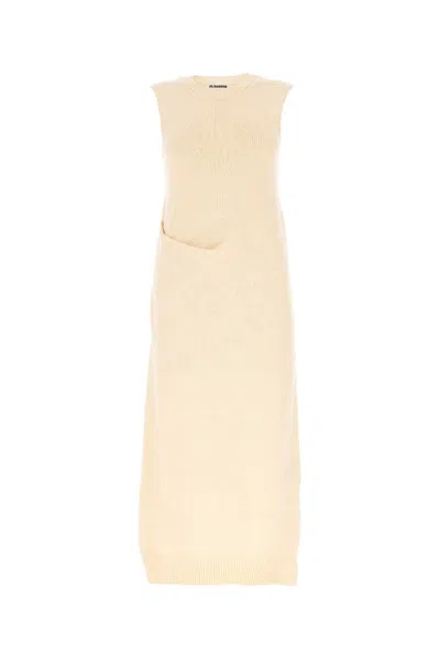 Jil Sander Midi-length Sleeveless Japanese Cotton Dress In Beige