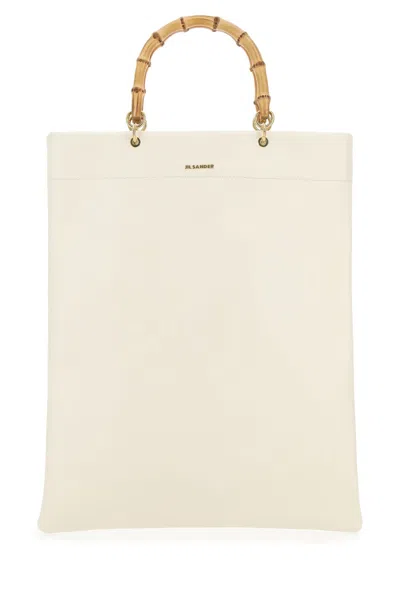 JIL SANDER IVORY LEATHER MEDIUM SHOPPING BAG
