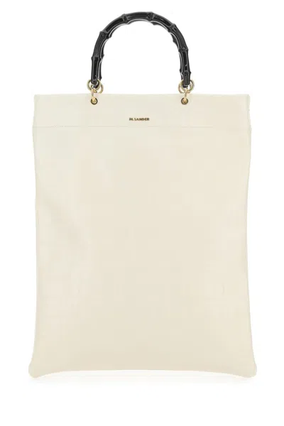JIL SANDER IVORY LEATHER MEDIUM SHOPPING BAG