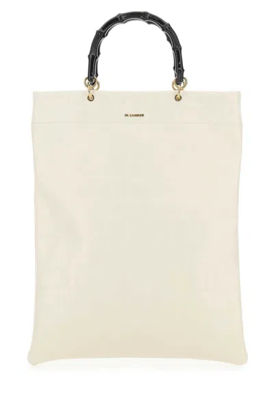 Jil Sander Ivory Leather Medium Shopping Bag In 105