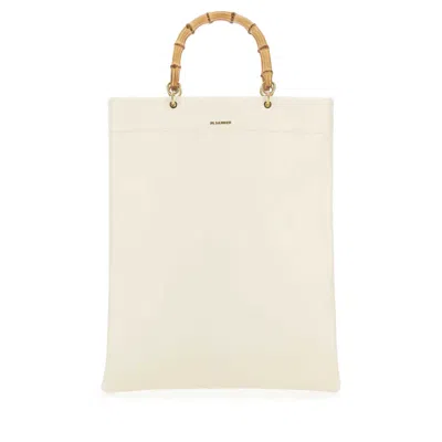 Jil Sander Ivory Leather Medium Shopping Bag In Neutral