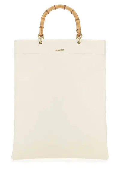 Jil Sander Ivory Leather Medium Shopping Bag In Neutral