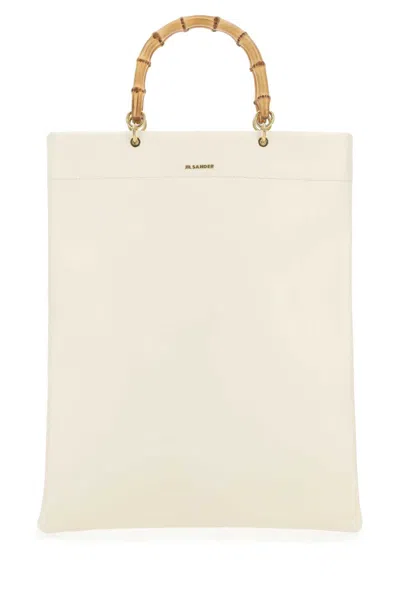 Jil Sander Ivory Leather Medium Shopping Bag In Neutral