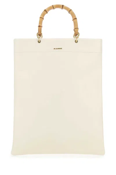 JIL SANDER IVORY LEATHER MEDIUM SHOPPING BAG