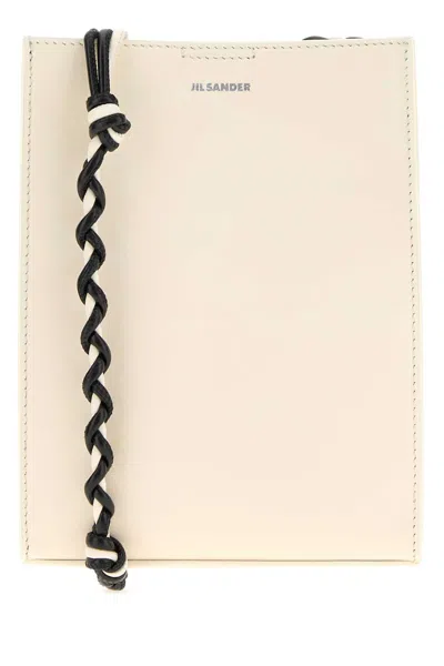 Jil Sander Ivory Leather Mini Tangle Small Shoulder Handbag With Crossbody Strap In Blue