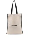 Jil Sander Ivory White Canvas Tote Bag With Leather Trim And Embroidered Logo