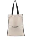 Jil Sander Ivory White Canvas Tote Bag With Leather Trim And Embroidered Logo