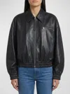 Jil Sander Leather Bomber Jacket Collared Pockets Elasticated Hem In Black
