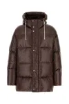Jil Sander Long Quilted Down Jacket Hood In Brown