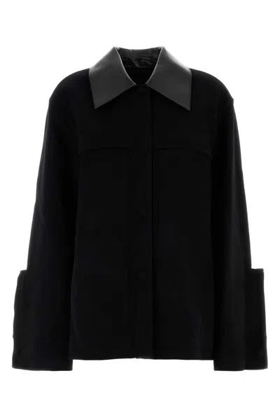 Jil Sander Wool Leather-collar Overshirt In Black
