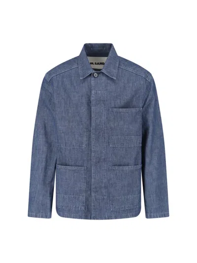 Jil Sander Structured Minimalist Jacket With Classic Collar In Blue