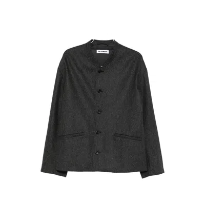 Jil Sander Band-collar Single-breasted Jacket In Black