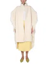 Jil Sander Oversize Fringe Knitted Cape In White