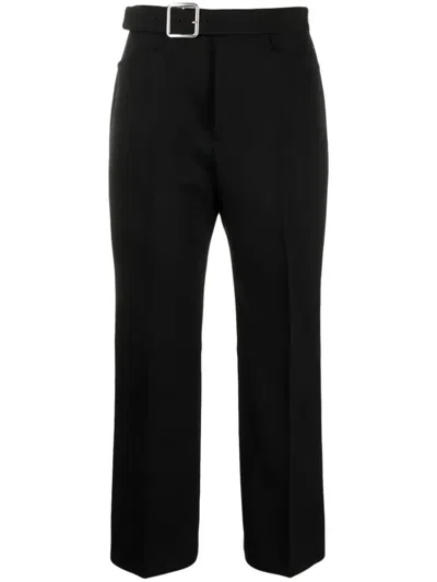 Jil Sander Buckled Pleated Flared Wool Trousers In Black