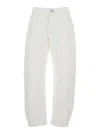 Jil Sander White Jeans With Logo Patch On The Rear And Fringed Hem In Denim Woman In White