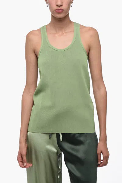 Jil Sander Jersey Knitted Top With Embossed Logo In Green