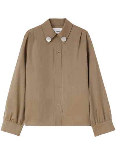 Jil Sander Jewel-clip Wool Shirt In Brown