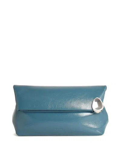 Jil Sander Jewel  Leather Clutch In Blue
