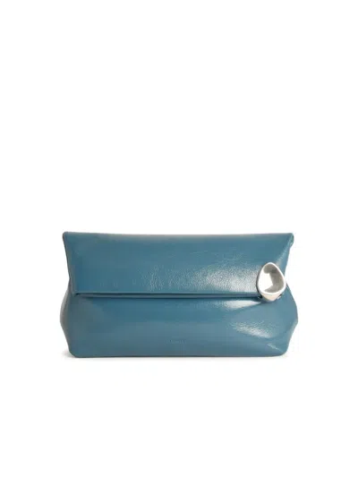 Jil Sander 'jewel' 'ocean' Leather Clutch In Blue