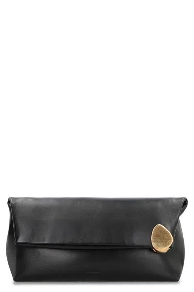 Jil Sander Jewel Zip Leather Clutch In Black