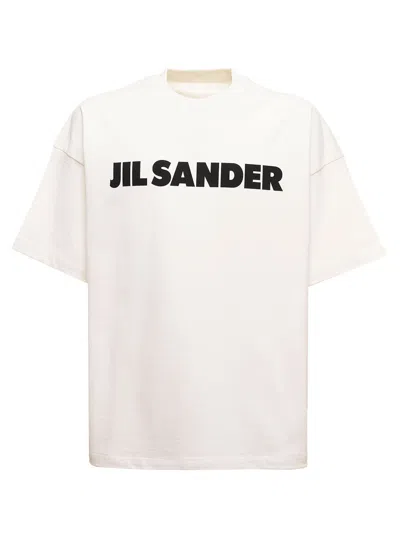 JIL SANDER JIL SANDER MEN JIL SANDER MAN 'S WHITE OVERSIZE COTTON T-SHIRT WITH LOGO PRINT