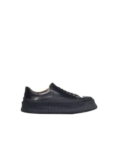 Jil Sander Low Laced Sneakers With Vulcanized Rubber Sole In Black