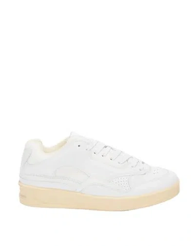 Jil Sander White Leather And Fabric Sneakers In Neutral