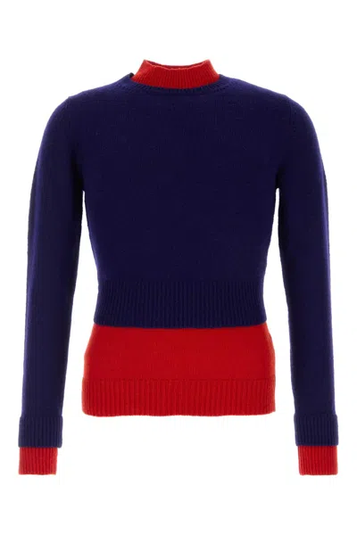 Jil Sander Two-tone Double-layer Sweater In Blue