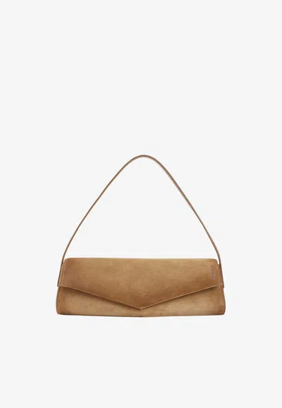 Jil Sander Kante Flap Suede Shoulder Bag In Camel