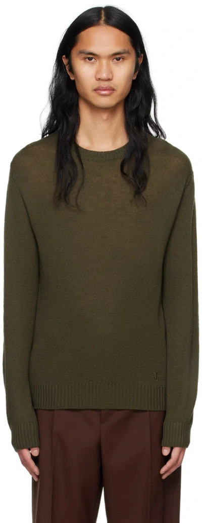 Jil Sander Khaki Embroidered Sweater In 312 Thyme Green