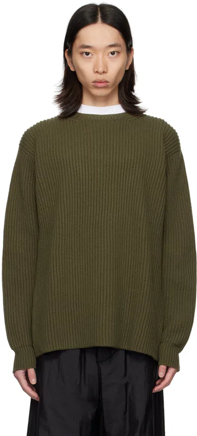 Jil Sander Khaki Ribbed Sweater In 312 Thyme Green